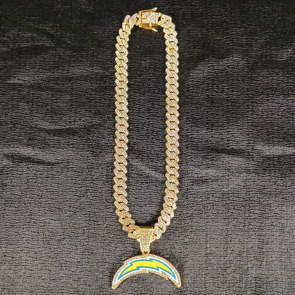 NFL Los Angeles Chargers Necklace Pendant Cuban Chain Link LA Football Jewelry - Picture 3 of 6